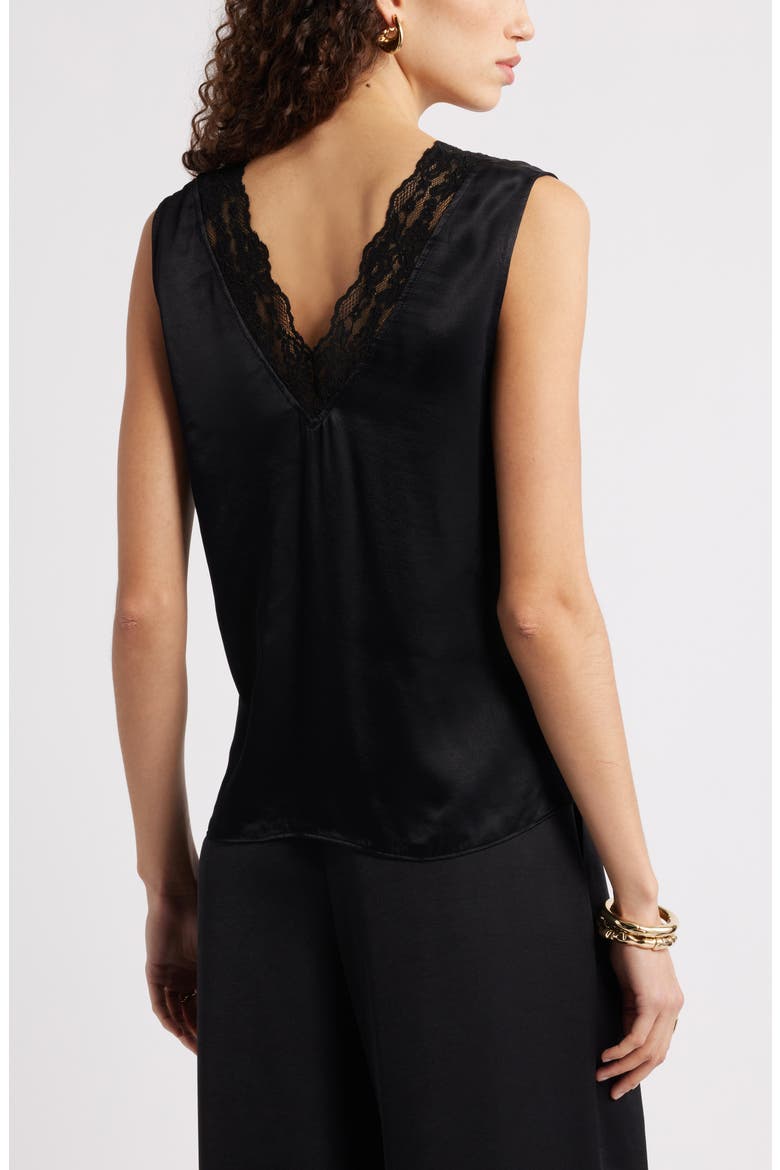 Lace Trim Satin Tank, Alternate, color, BLACK