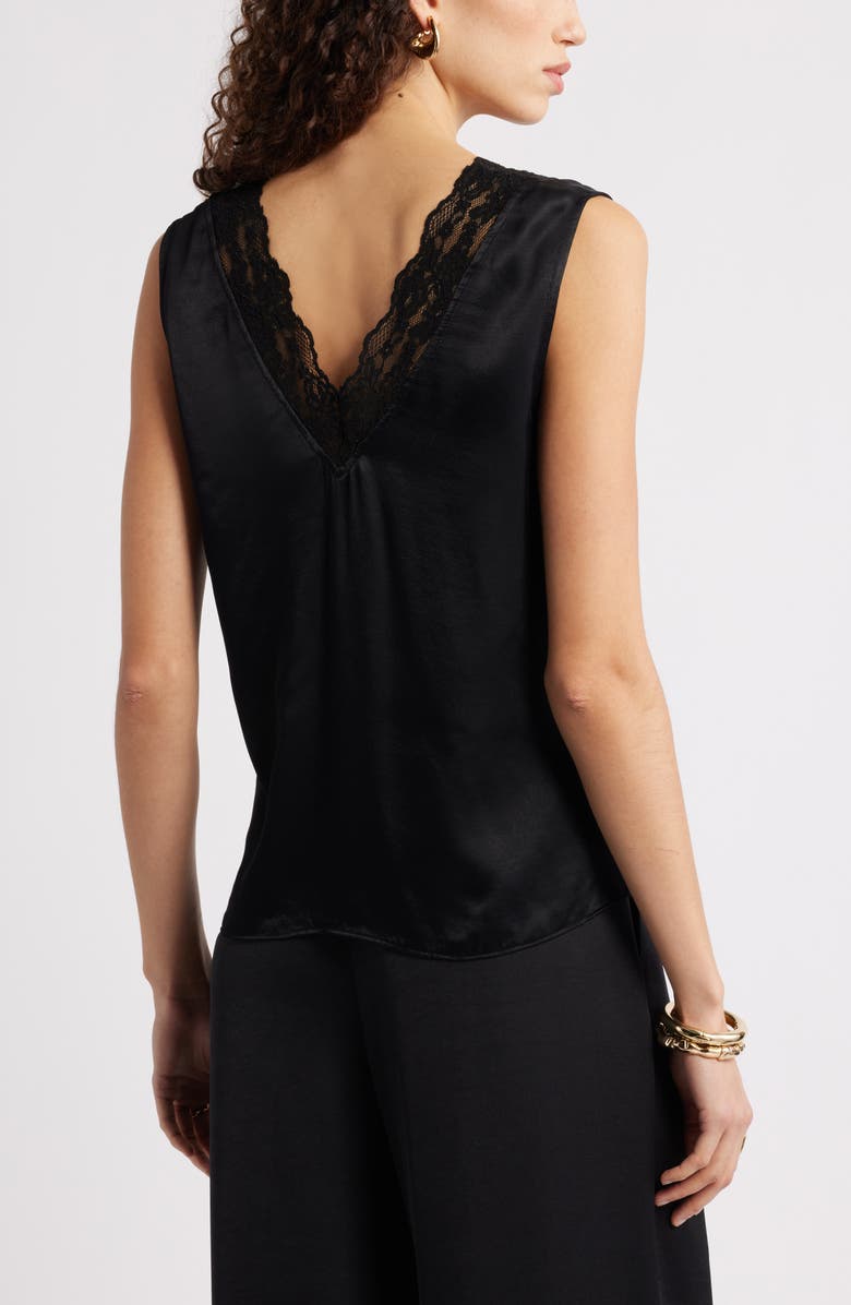 Nordstrom Lace Trim Satin Tank, Alternate, color, Black