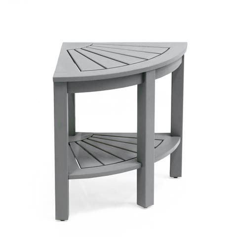 Maris 18" Classic Coastal Solid Acacia Wood Indoor/Outdoor Corner Shower Bench with Shelf