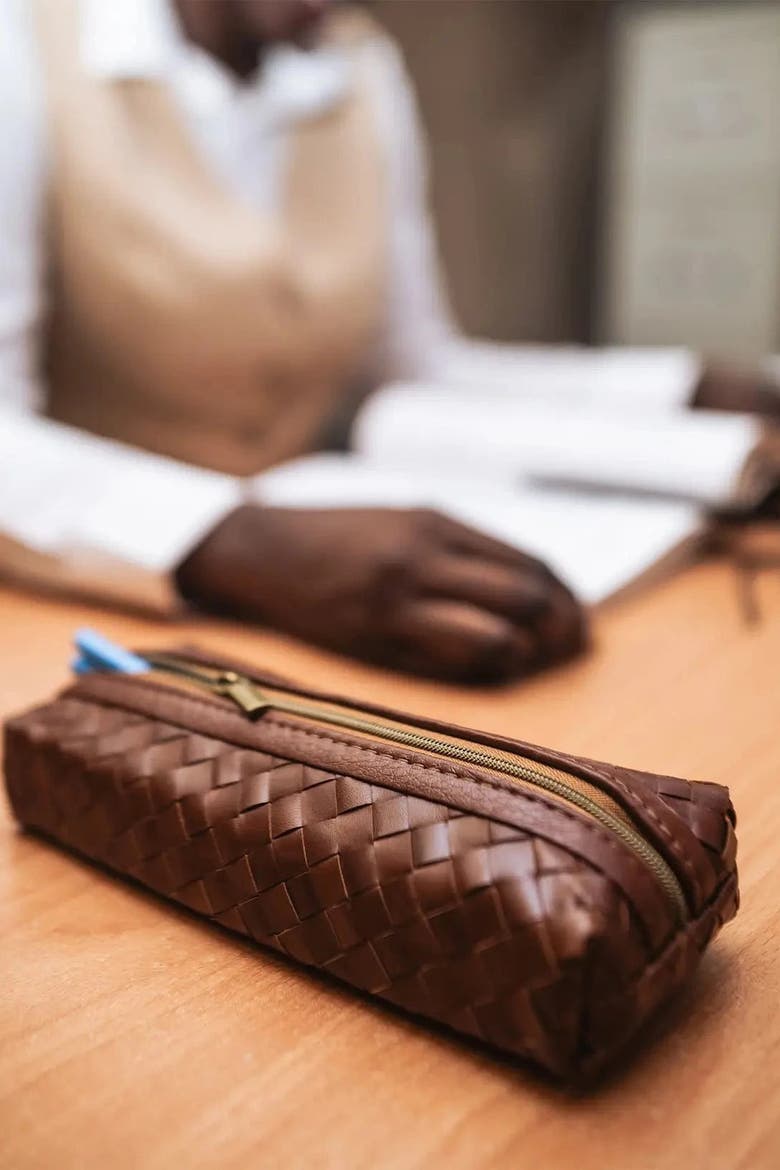 Woven Pencil Case, Alternate, color, Brown