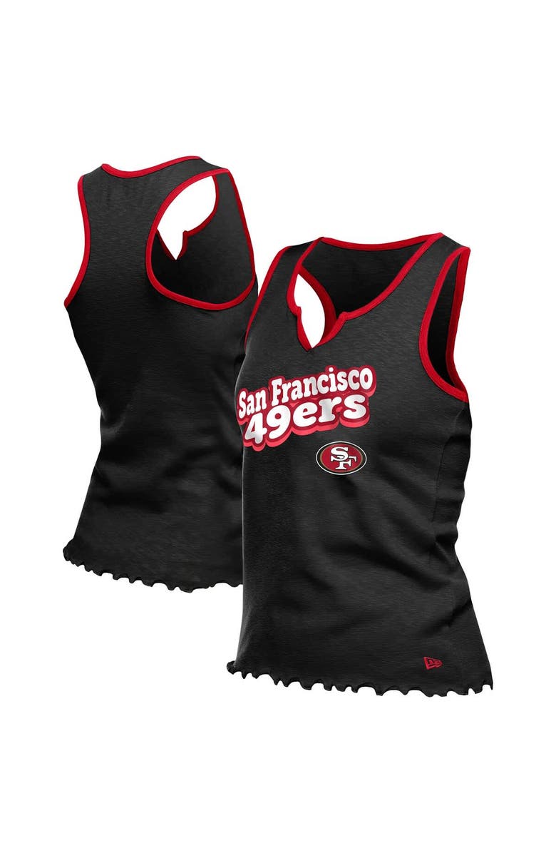 New Era Women's New Era  Black San Francisco 49ers Lettuce Hem Notch Neck Tri-Blend Tank Top, Alternate, color, 