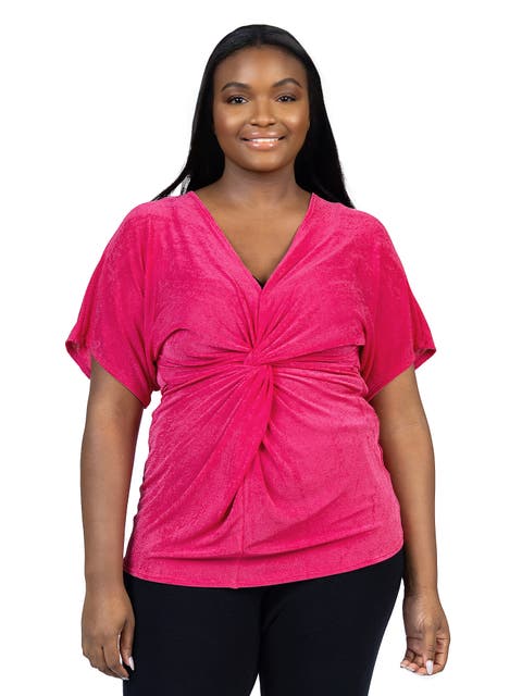 Plus Size V Neck Knot Front Cap Sleeve Top