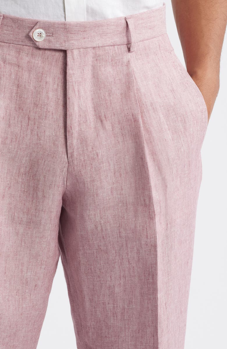 BOSS Peet Pleated Linen Dress Pants, Alternate, color, Dark Pink