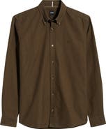 BOSS Roan Slim Fit Solid Cotton Button-Down Shirt