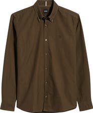 BOSS Roan Slim Fit Solid Cotton Button-Down Shirt