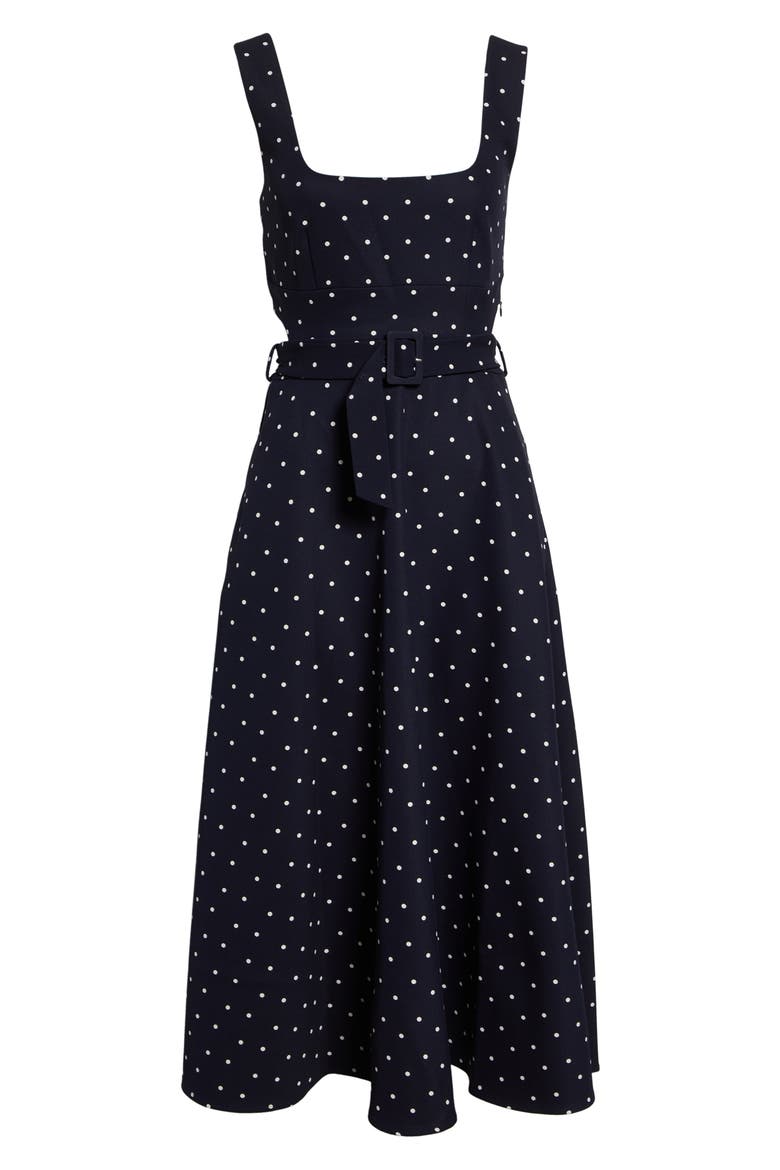 Orielle Polka Dot Midi Dress, Alternate, color, NAVY