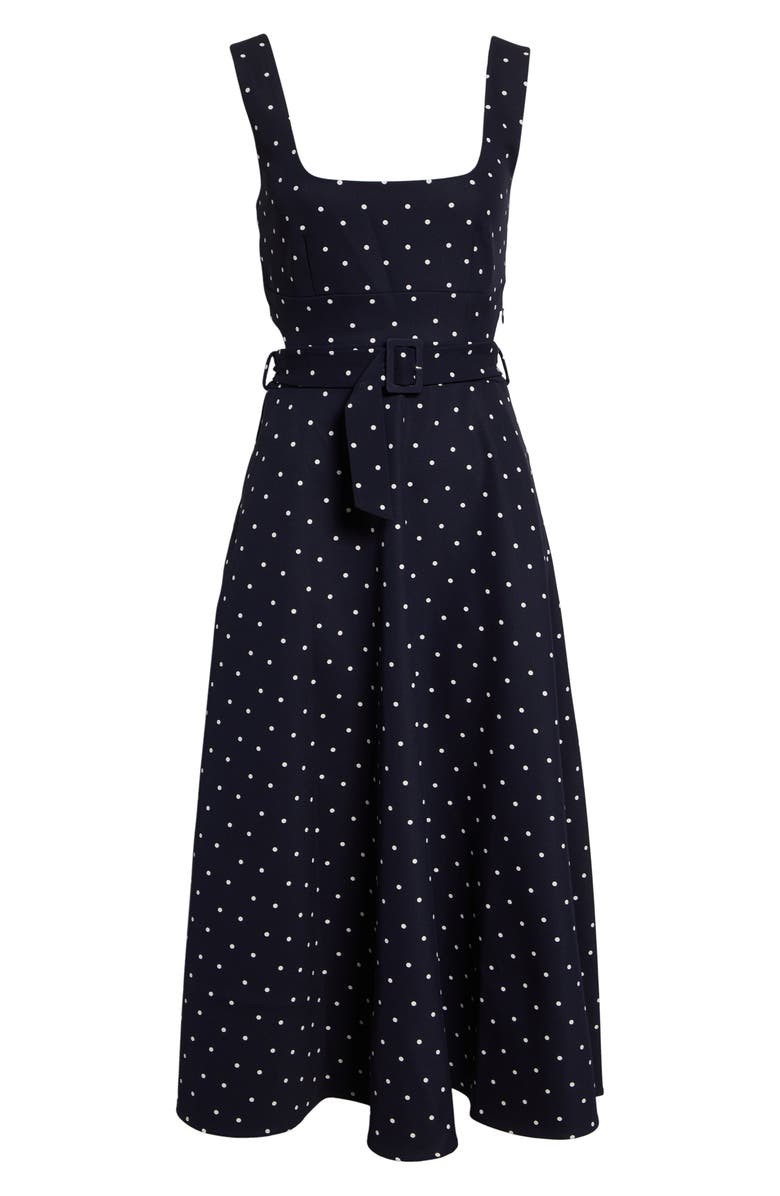 Reiss Orielle Polka Dot Midi Dress, Main, color, Navy