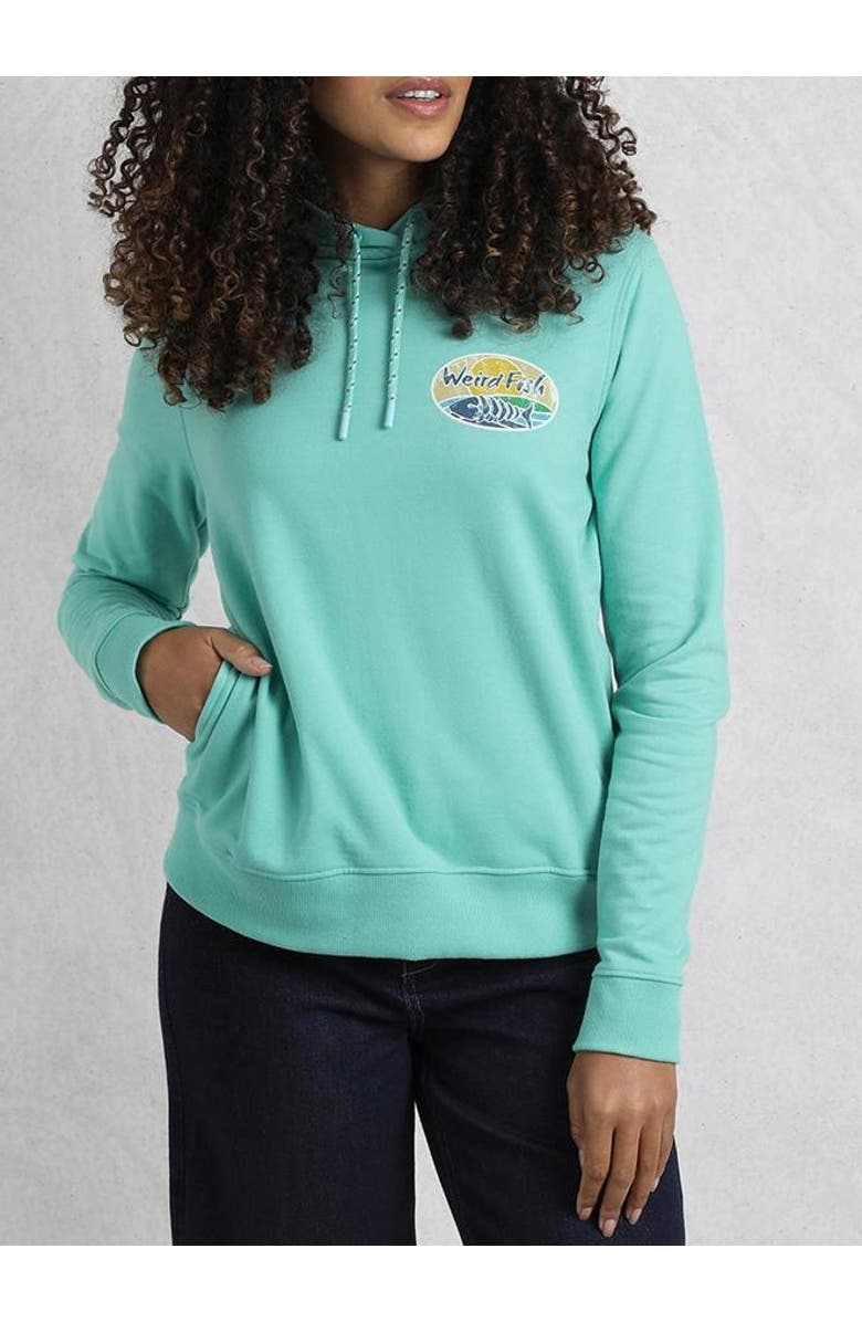Weird Fish Back Print Popover Hoodie, Main, color, Aqua Marine