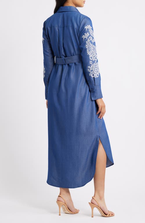 Sam Edelman Embroidered Long Sleeve Denim Shirtdress In Blue