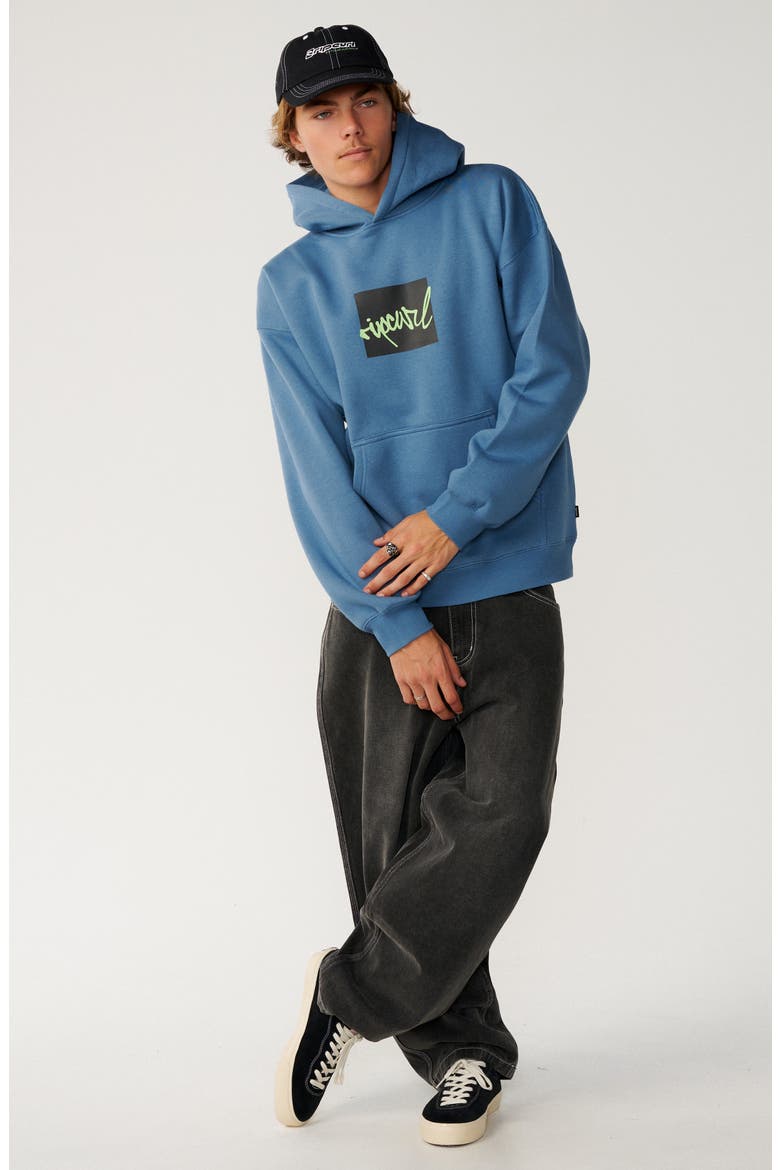 Rip Script Oversize Fleece Hoodie, Alternate, color, BLUEFIN