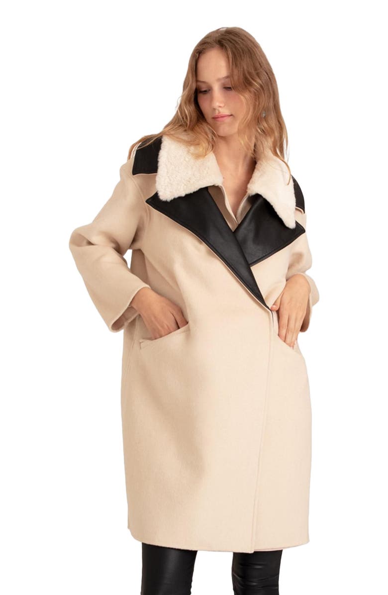 Belle & Bloom Watch Me Go Oversized Leather Trimmed Coat, Alternate, color, Pale Oat