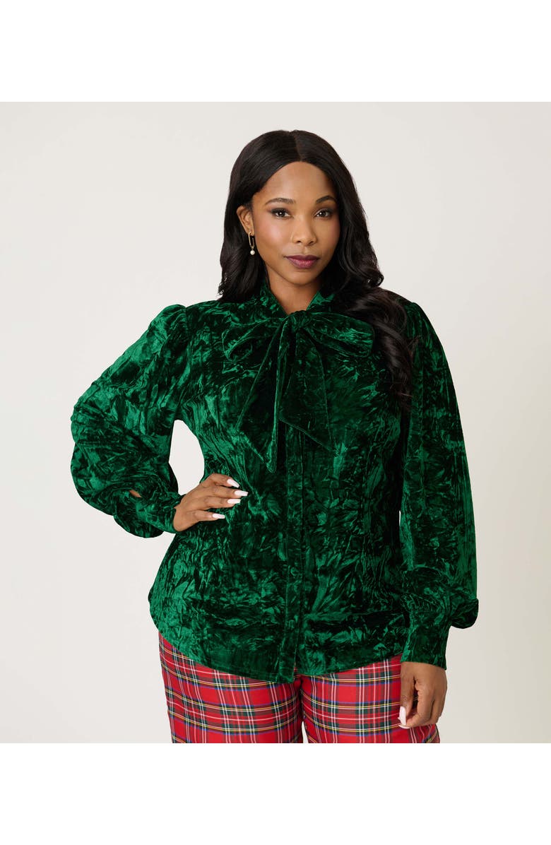 Unique Vintage Plus Size Long Sleeve Neck Tie Gwen Blouse, Alternate, color, Green