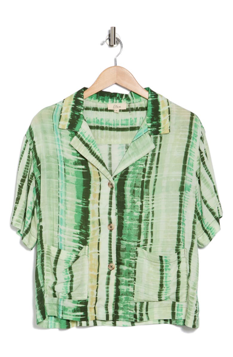 Elan Notched Collar Short Sleeve Button-Up Shirt, Alternate, color, Green Antigua Print