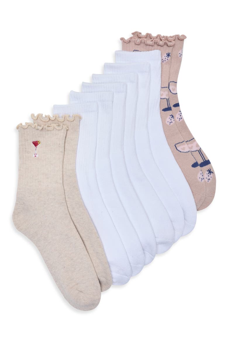5-Pack Full Cushion Mid Crew Socks, Main, color, BEIGE/ WHITE