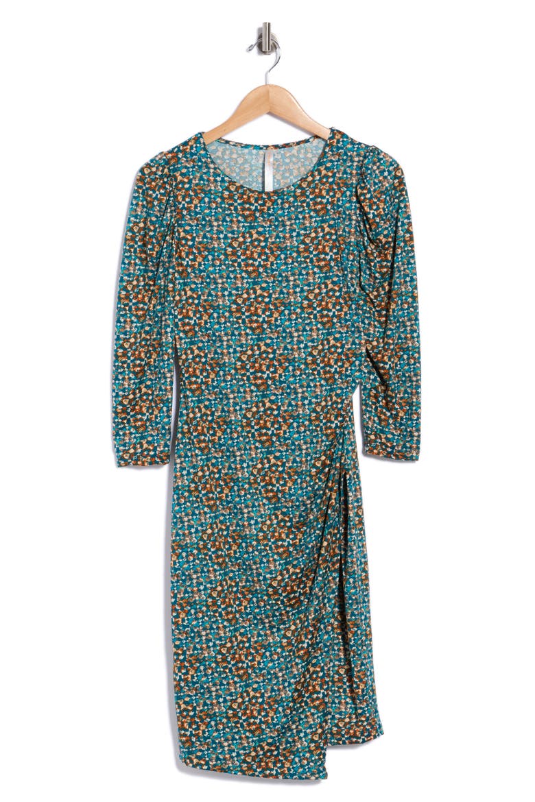 Tile Print Three-Quarter Sleeve Dress, Alternate, color, TEAL