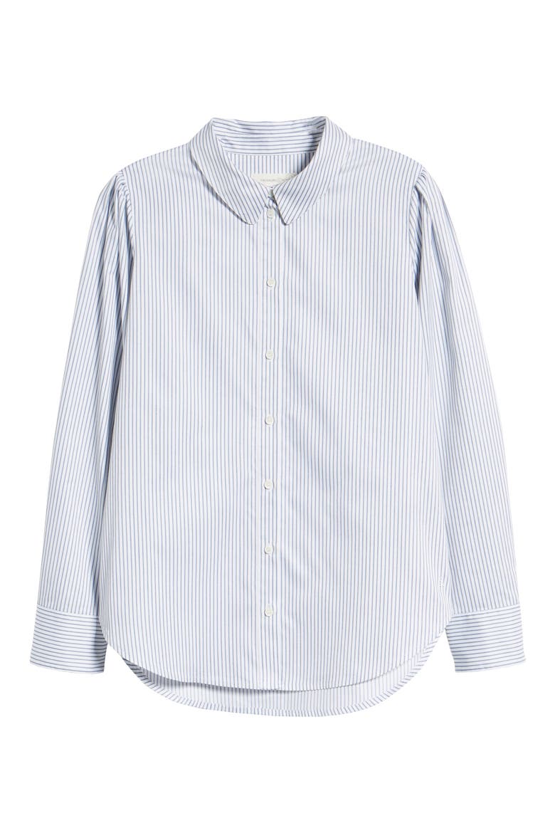 Pleated Sleeve Stripe Shirt, Alternate, color, WHITE STOCKHOLM STRIPE