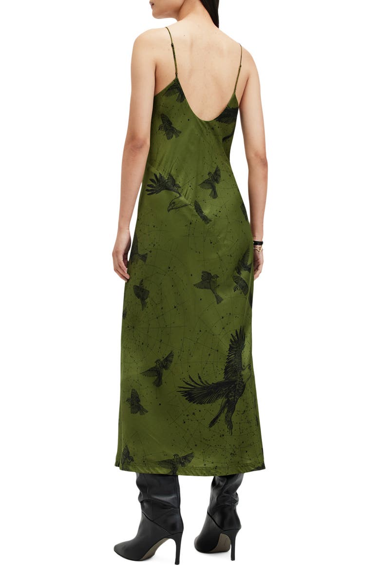AllSaints Melody Bird Print Midi Slipdress, Alternate, color, 