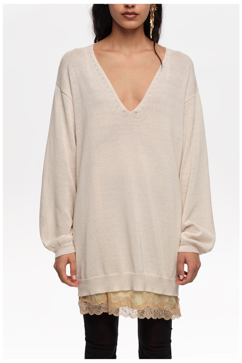 Cotton V-Neck Sweater, Main, color, IVORY
