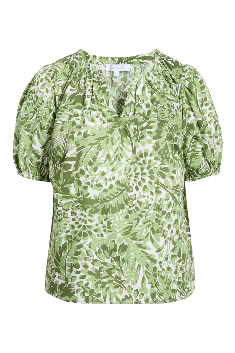 Irenan Leaf Gily Puff Sleeve Cotton Top, Alternate, color, WHITE-OLIVES