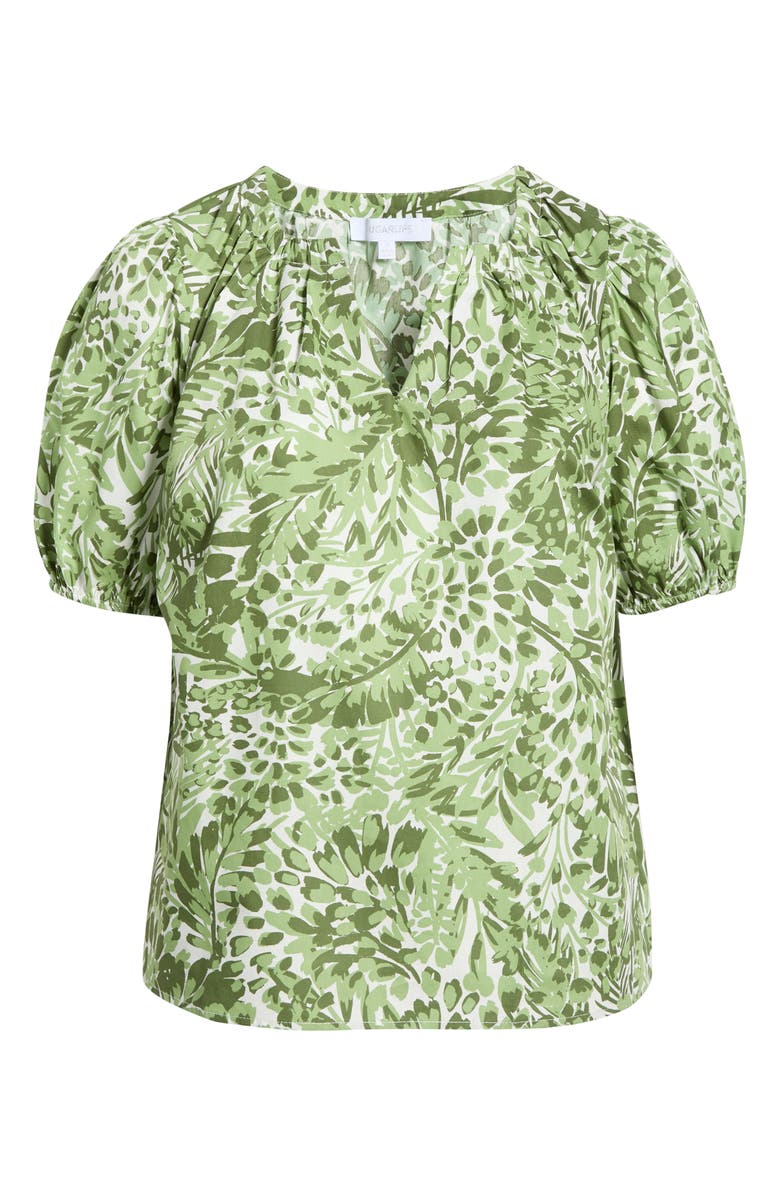 SUGARLIPS Irenan Leaf Gily Puff Sleeve Cotton Top, Alternate, color, White-Olives