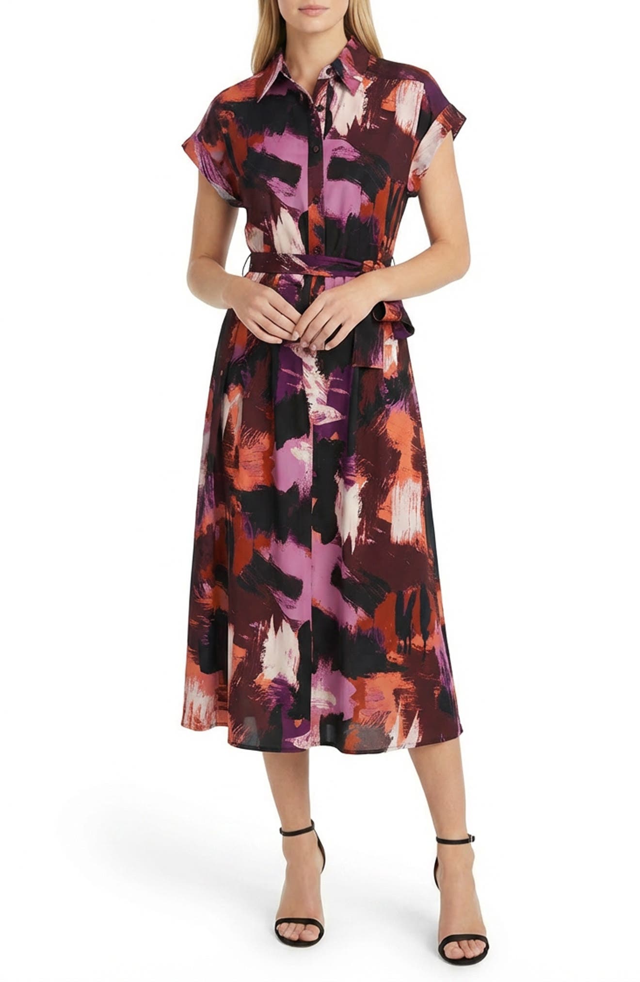 Maggy London Cap Sleeve Midi Shirtdress