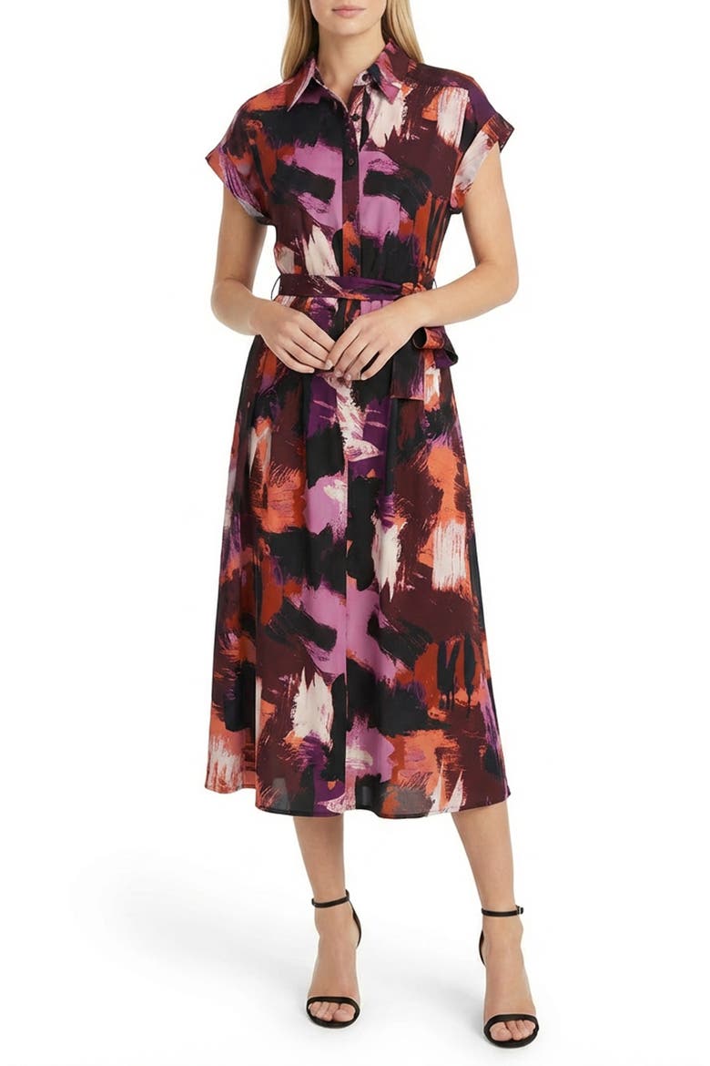 Cap Sleeve Midi Shirtdress, Main, color, PEACH/ WINE