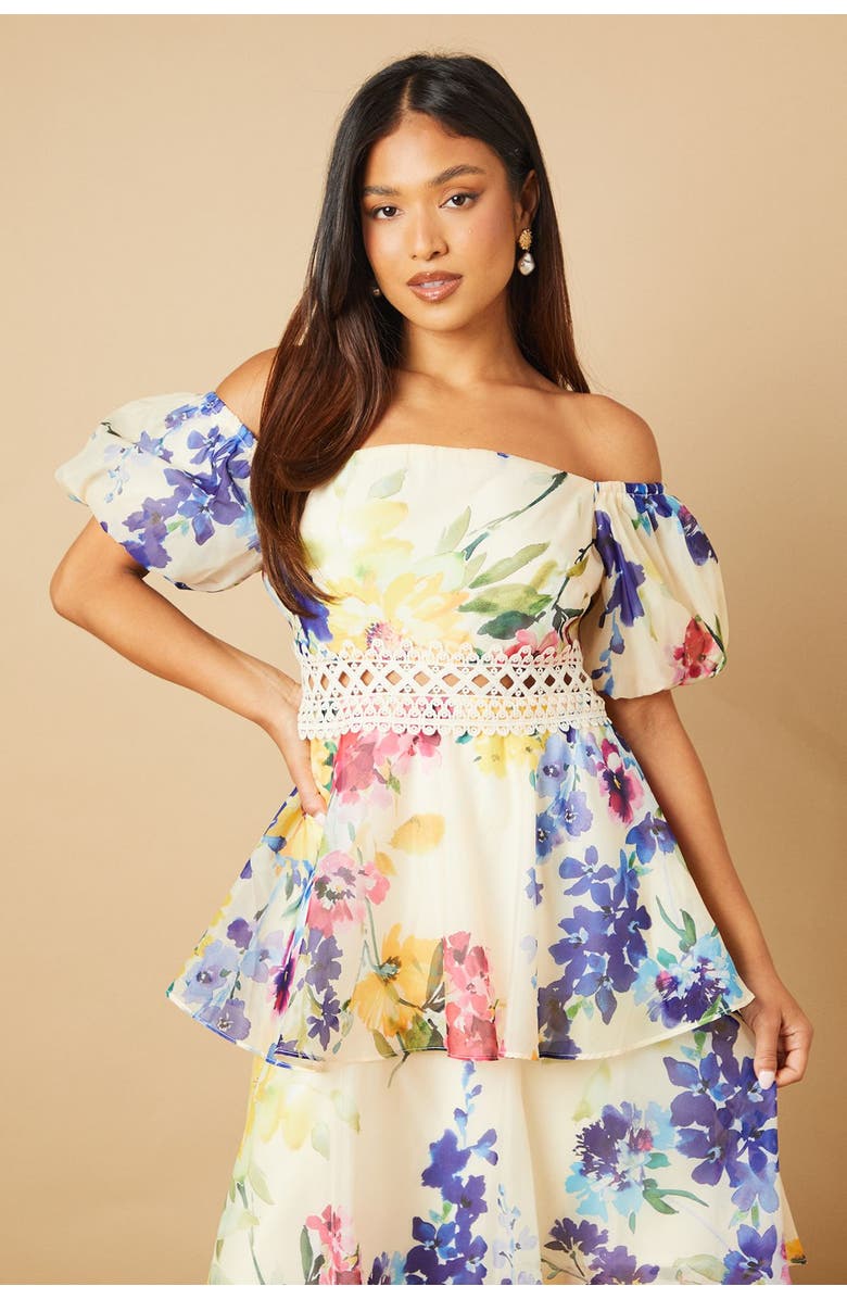 Oasis Petite Floral Bardot Midi Dress, Alternate, color, Multi