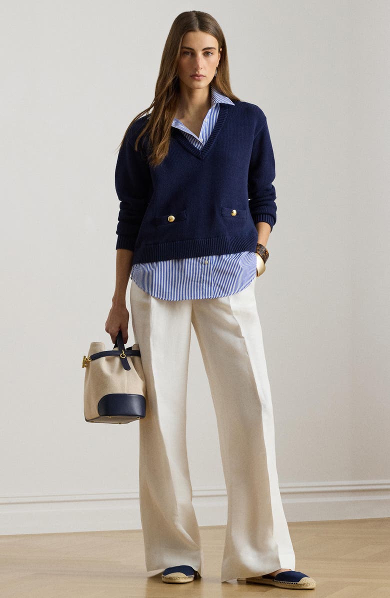 Lauren Ralph Lauren Linen Blend Twill Wide Leg Pants, Alternate, color, White