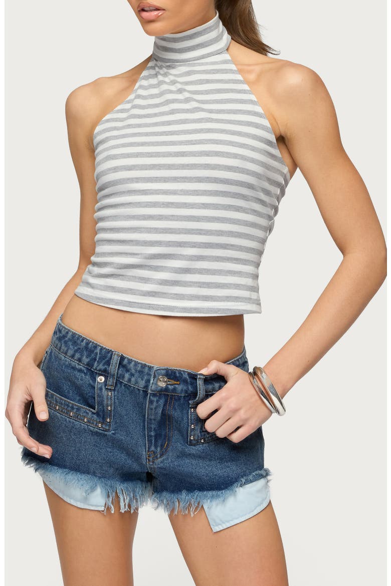 Kay Stripe High Neck Halter Top, Main, color, GRAY-MELANGE-AND-WHITE