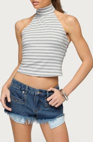 EDIKTED Kay Stripe High Neck Halter Top
