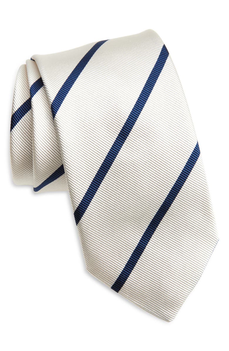 Drake's Super Repp Stripe Silk Tie, Main, color, 002 White Navy