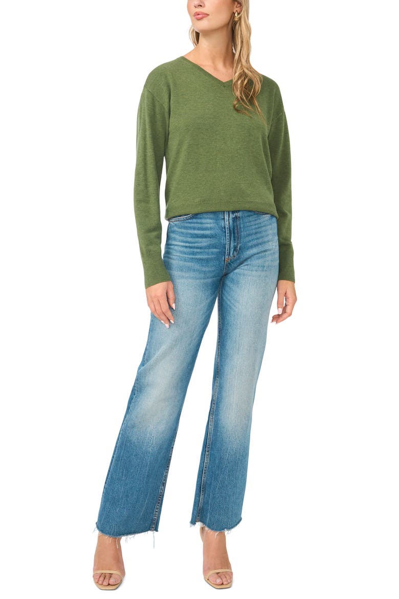 V-Neck Sweater, Alternate, color, BRIGHT FERN