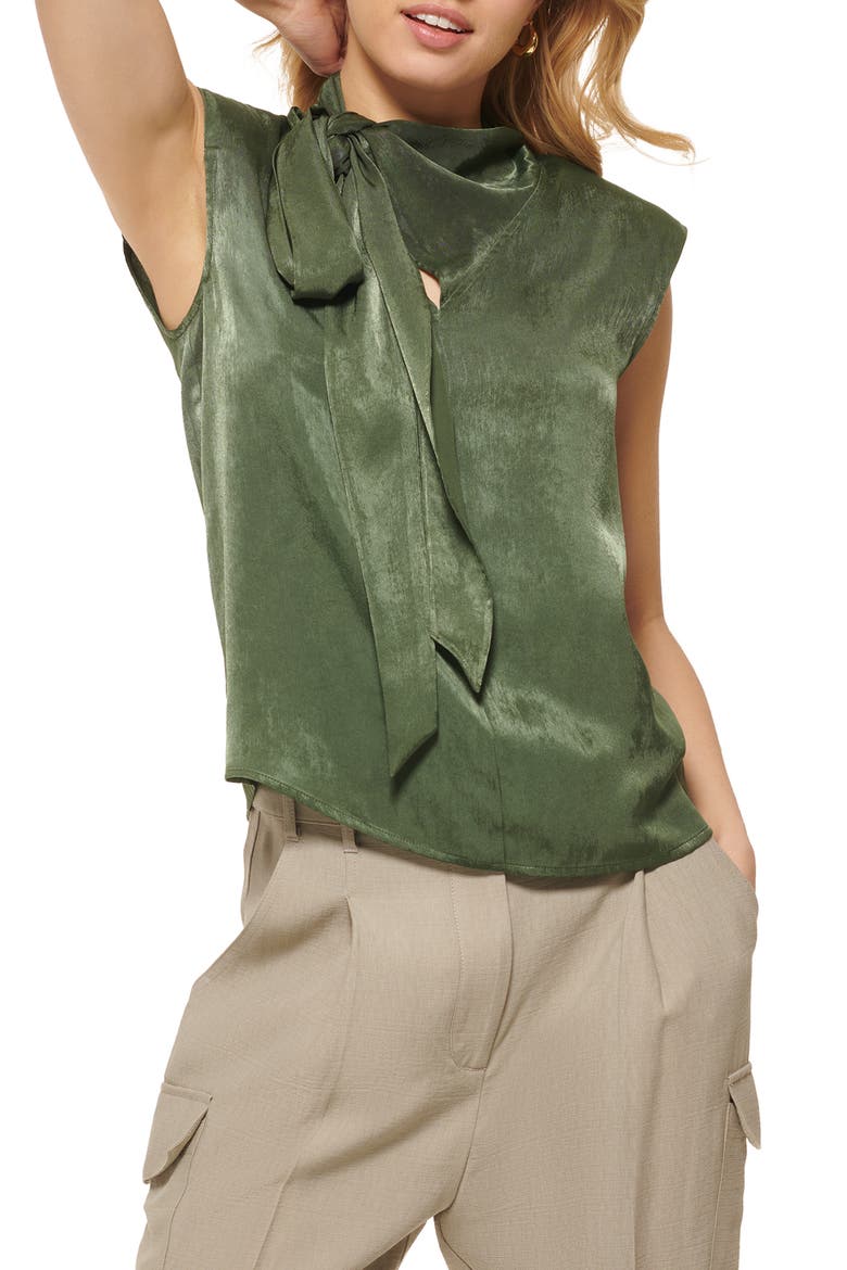 Tie V-Neck Blouse, Main, color, CADET GREEN