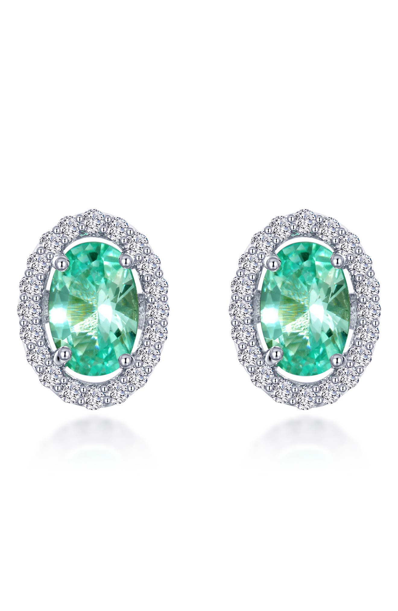 Lafonn Oval Lab Grown Green Sapphire & Simulated Diamond Halo Stud Earrings