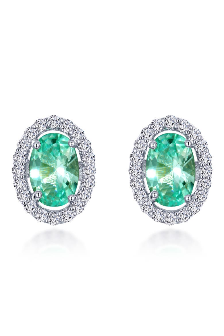 Oval Lab Grown Green Sapphire & Simulated Diamond Halo Stud Earrings, Main, color, GREEN SAPPHIRE/ WHITE