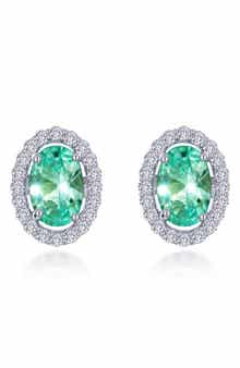Lafonn Oval Lab Grown Green Sapphire & Simulated Diamond Halo Stud Earrings