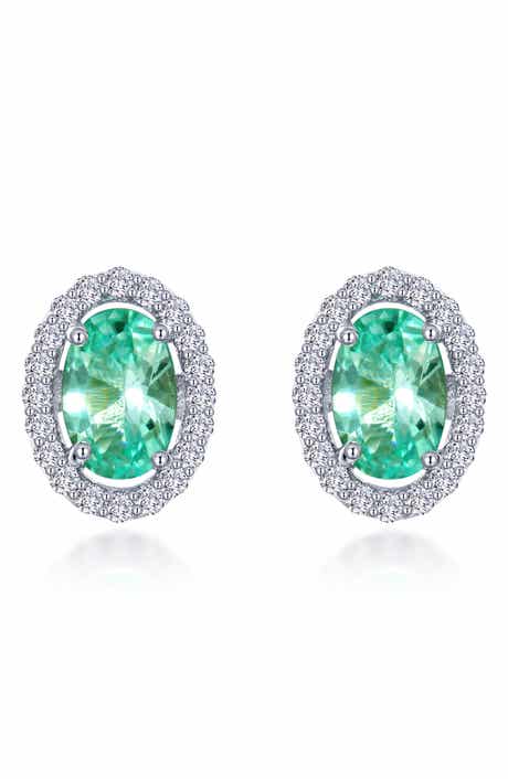 Lafonn Oval Lab Grown Green Sapphire & Simulated Diamond Halo Stud Earrings