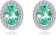 Lafonn Oval Lab Grown Green Sapphire & Simulated Diamond Halo Stud Earrings