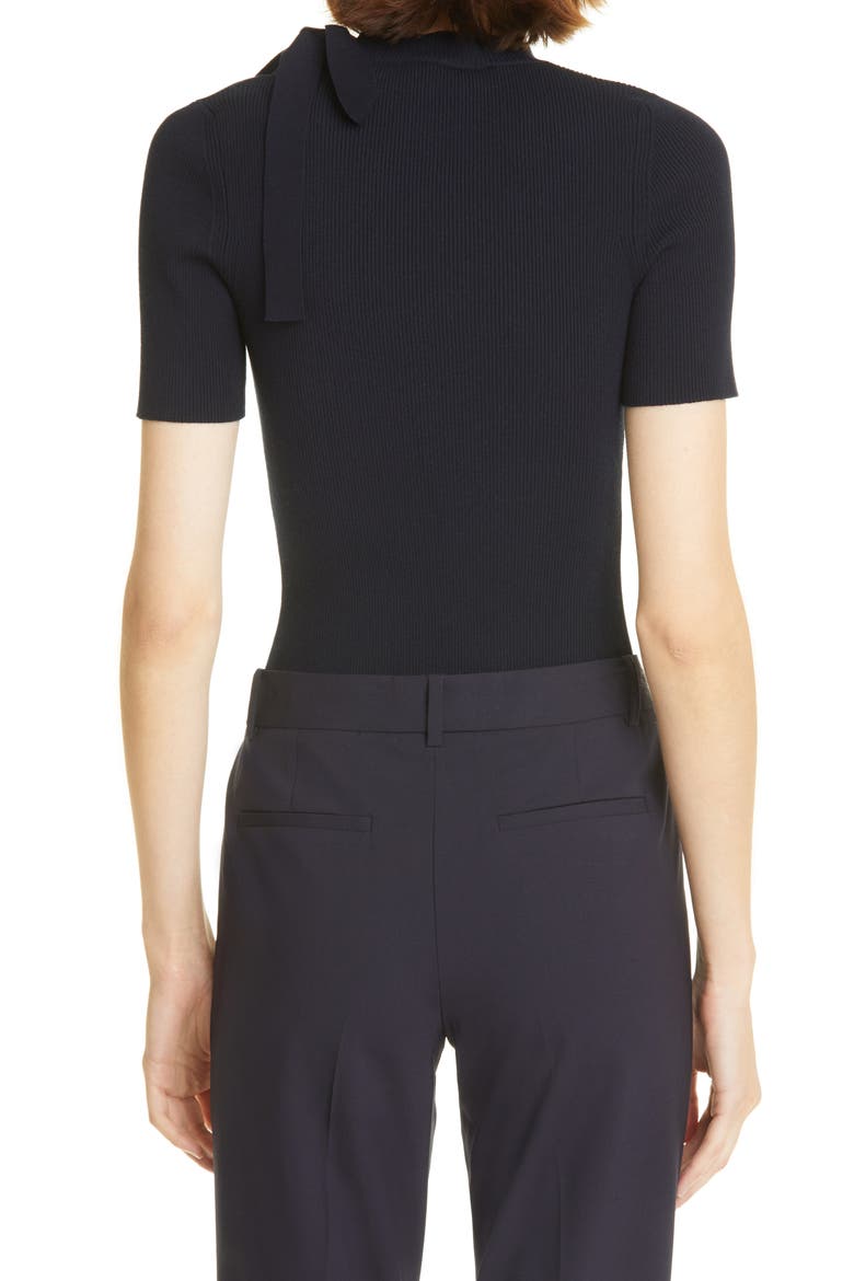 Rib Cutout Tie Detail Silk Sweater, Alternate, color, NAVY