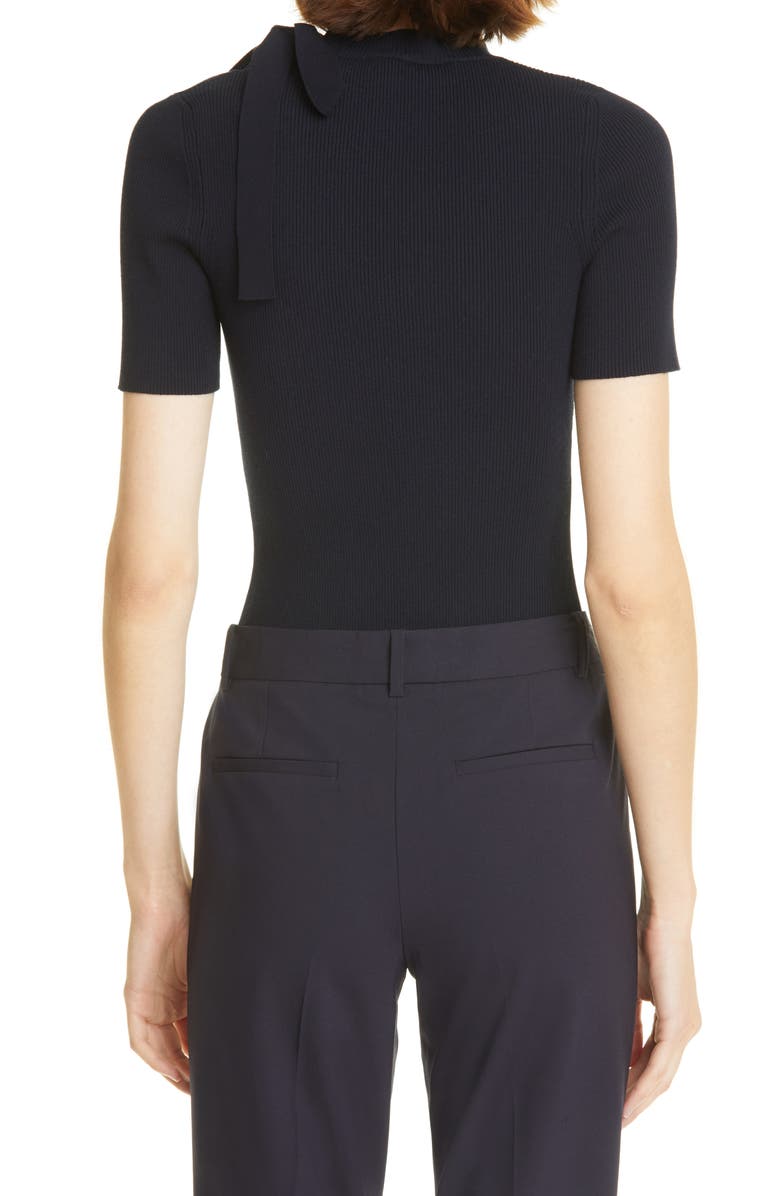 Oscar de la Renta Rib Cutout Tie Detail Silk Sweater, Alternate, color, 