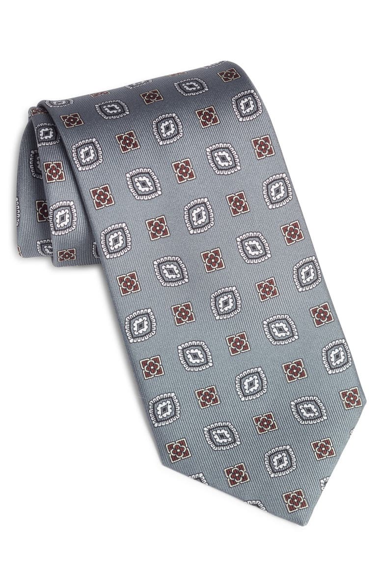 Brioni Mixed Medallion Print Silk Tie, Main, color, Coffee