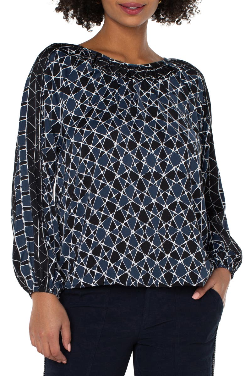 Liverpool Los Angeles Geometric Pattern Pleated Pullover Shirt, Main, color, 