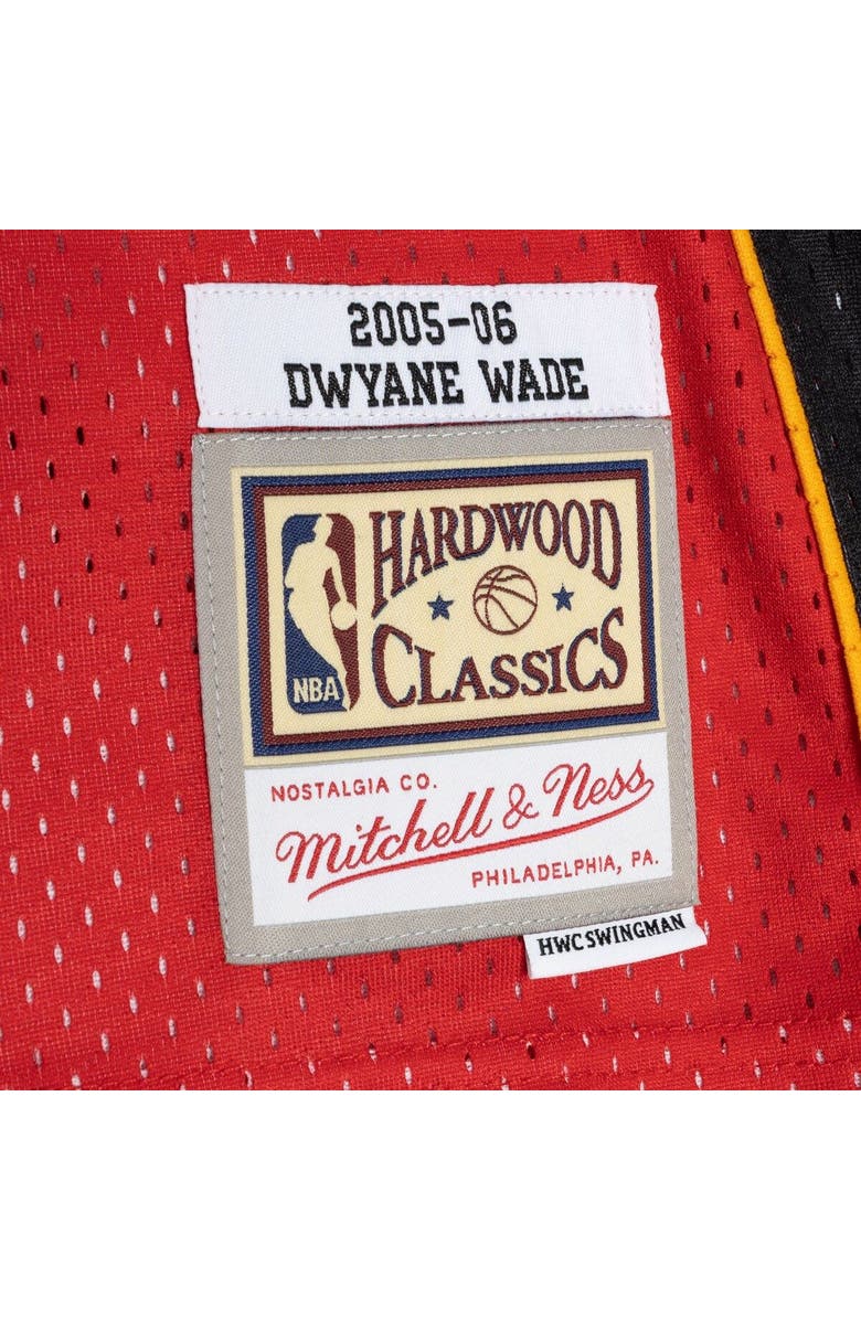 Mitchell & Ness Men's Mitchell & Ness Dwyane Wade Black/Red Miami Heat Hardwood Classics 2005/06 Split Swingman Jersey, Alternate, color, 