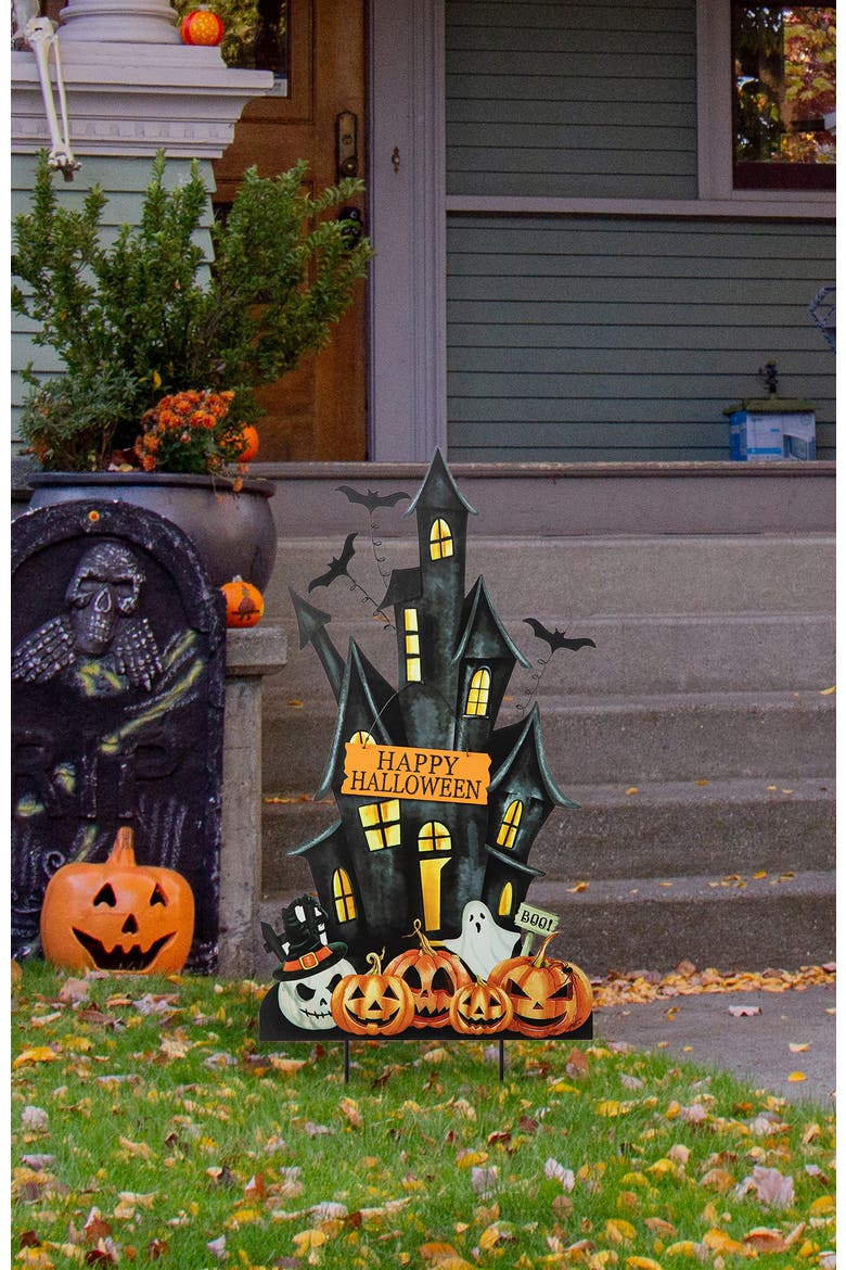 Halloween Metal Haunted House Yard Stake, Alternate, color, Black