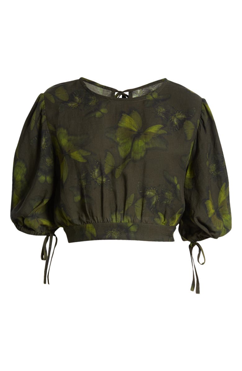 AllSaints Puff Sleeve Butterfly Print Crop Top, Alternate, color, 