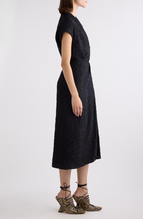 Dries Van Noten Crinkle Texture Faux Wrap Midi Dress In Black