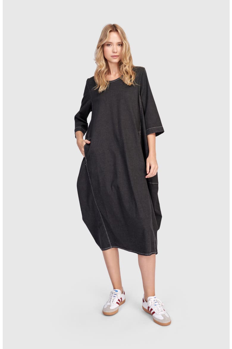 Liberty Oversized Cocoon Dress, Alternate, color, Black Denim