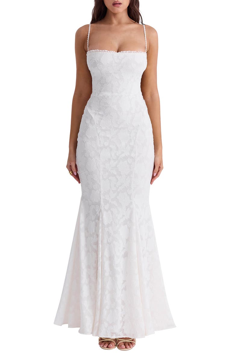 Joan Floral Appliqué Mermaid Gown, Main, color, IVORY