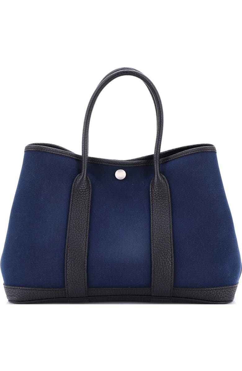 Pre-Owned Hermes Garden Party Tote Toile and Leather 30, Main, color, Bleu De Prusse