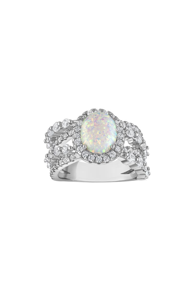 Oval Lab Created Opal Halo Statement Ring, Main, color, WHITE